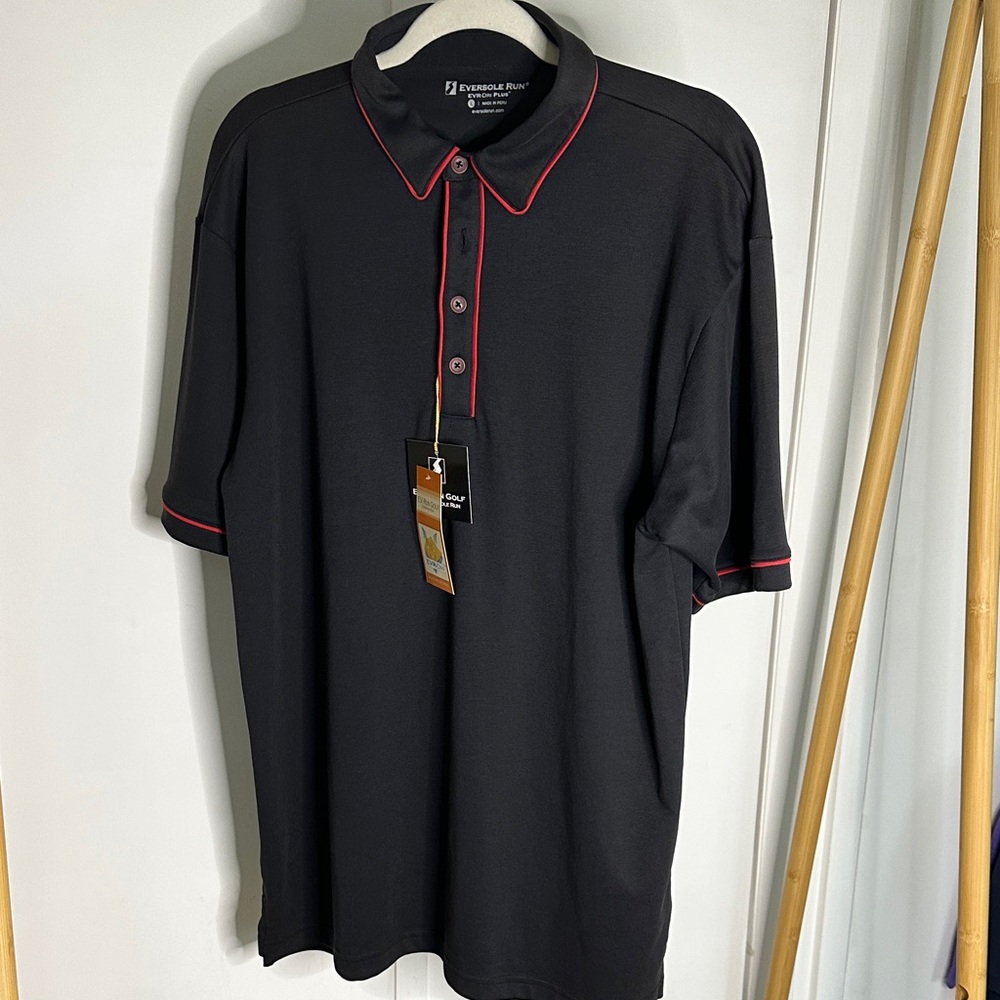 Ever sole Run‎ Black Polo Golf Shirt with Red Trim size large new with tags